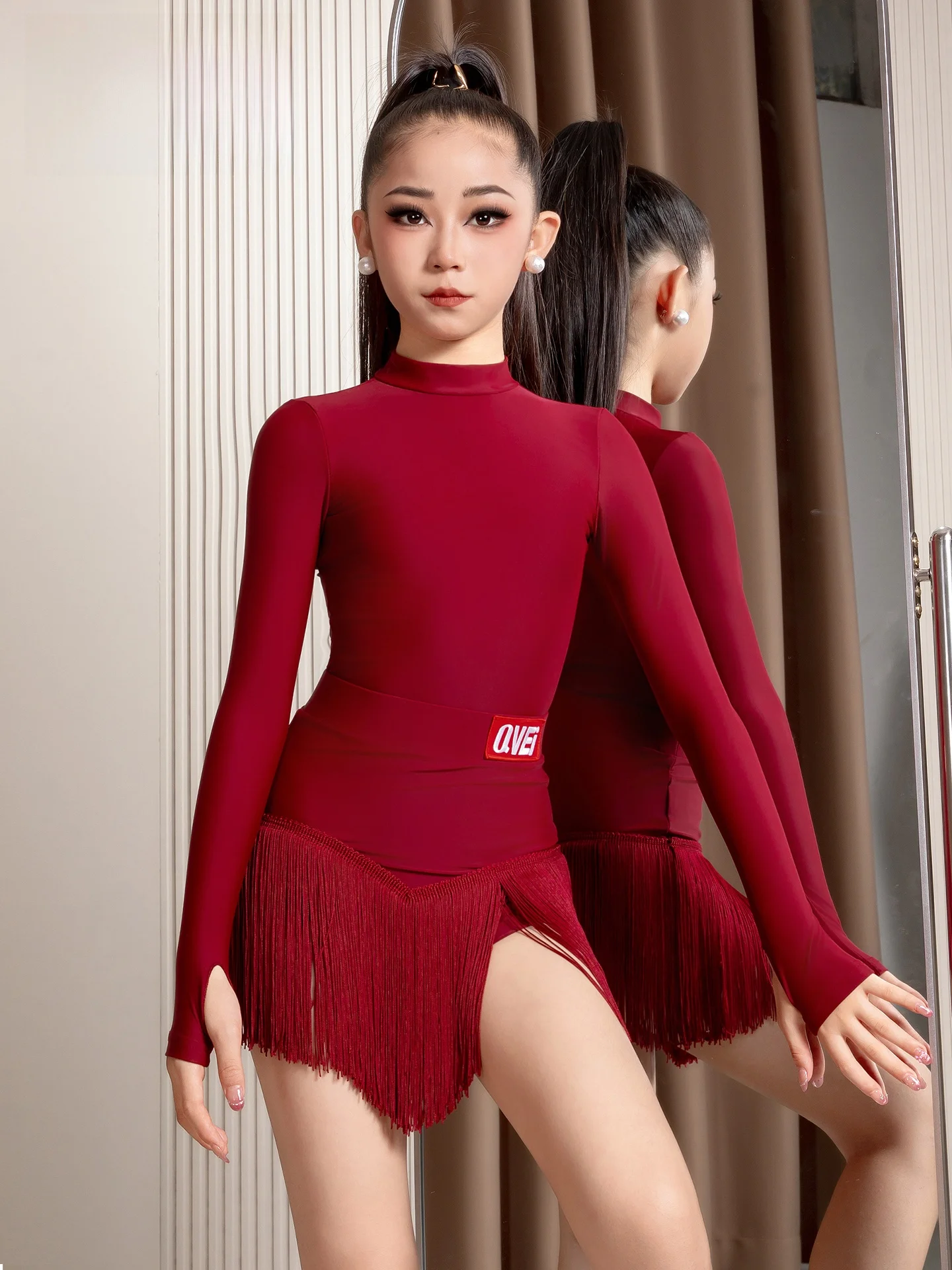 qvei-latin-dance-costume-girls-tassel-skirt-practice-performance-exam-ade-ballet-dr-set-breathable-nylon-polyester-fiber