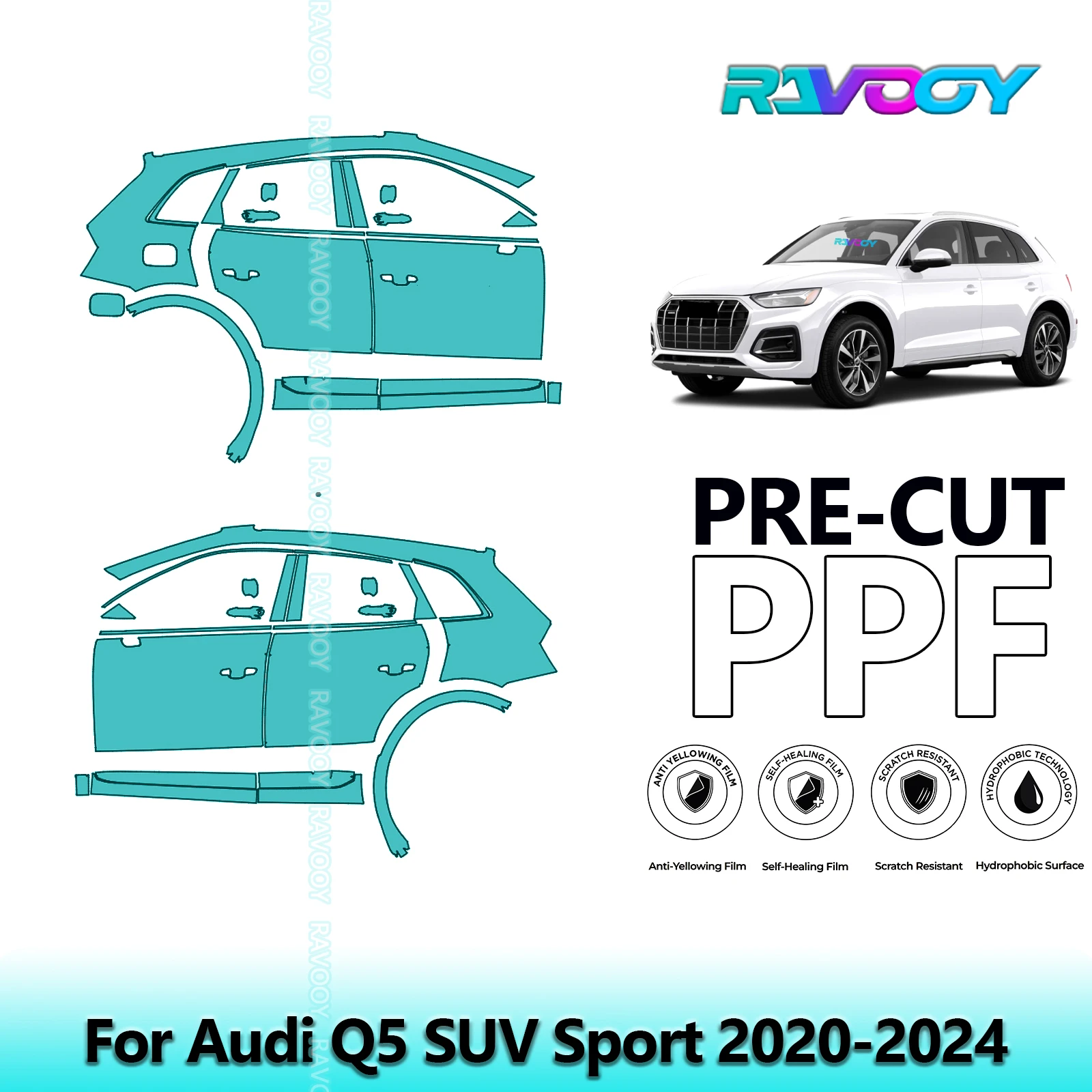 

For Audi Q5 SUV Sport 2020-2024 8.5mil Clear Matte Pre-Cut PPF Door & A/B Pillar Kit TPU Paint Protection Film Set