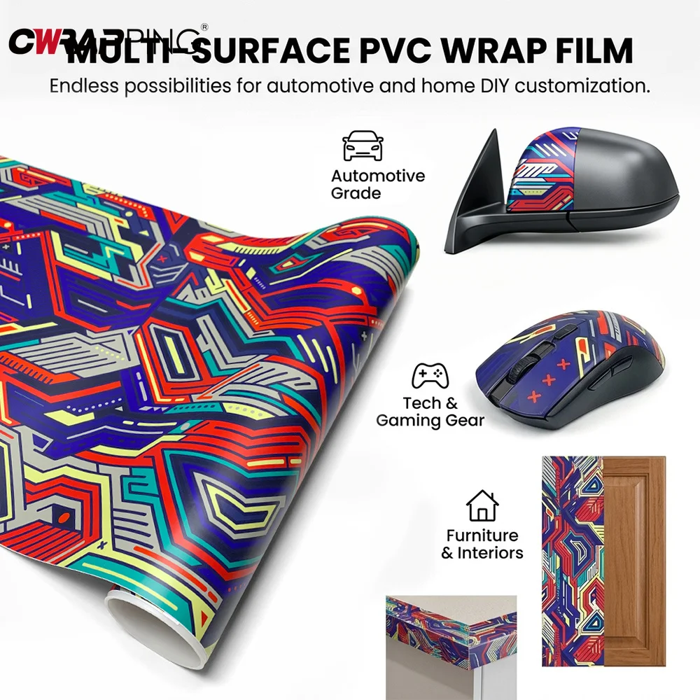 Car Decal Wrap Film Bold Cyber Circuit Print Self-adhesive Anti-scratch PVC for Vehicle Quarter Panel Styling Car Accessories