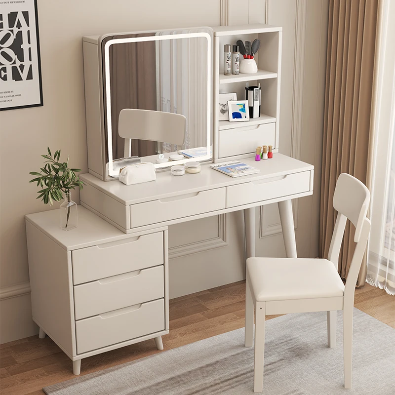 

Женский туалетный столик со стеклянной пластиной, мебель для спальни, стул для макияжа, туалетный столик, туалетный столик с зеркалом и подсветкой Shida