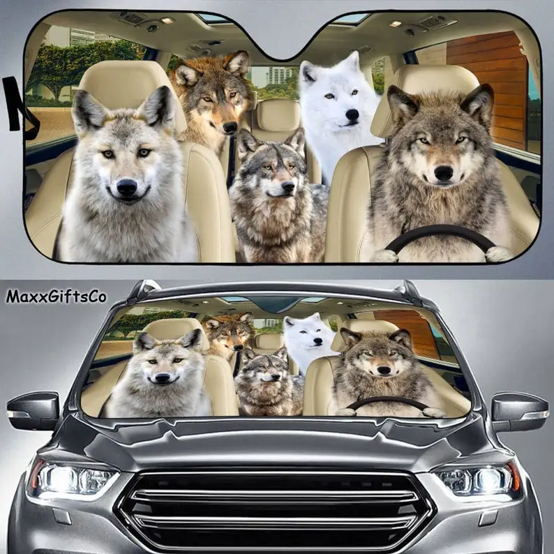 Wolf Car Sun Shade, Wolfs Windshield, Wolfs Family Sunshade, Wolf Car Accessories, Car Decoration, Gift For Dad, Mom