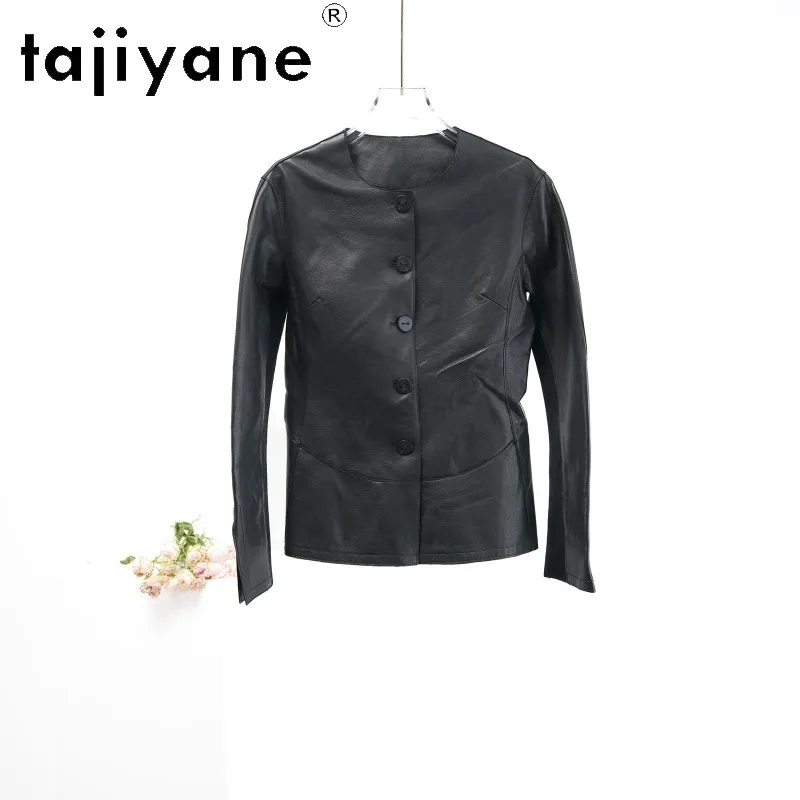 TAJIYANE Genuine Leather Jacket Woman Sheepskin Cropped Jacket Leather Slim Fit Jackets for Woman Button Style Outerwear Casaco