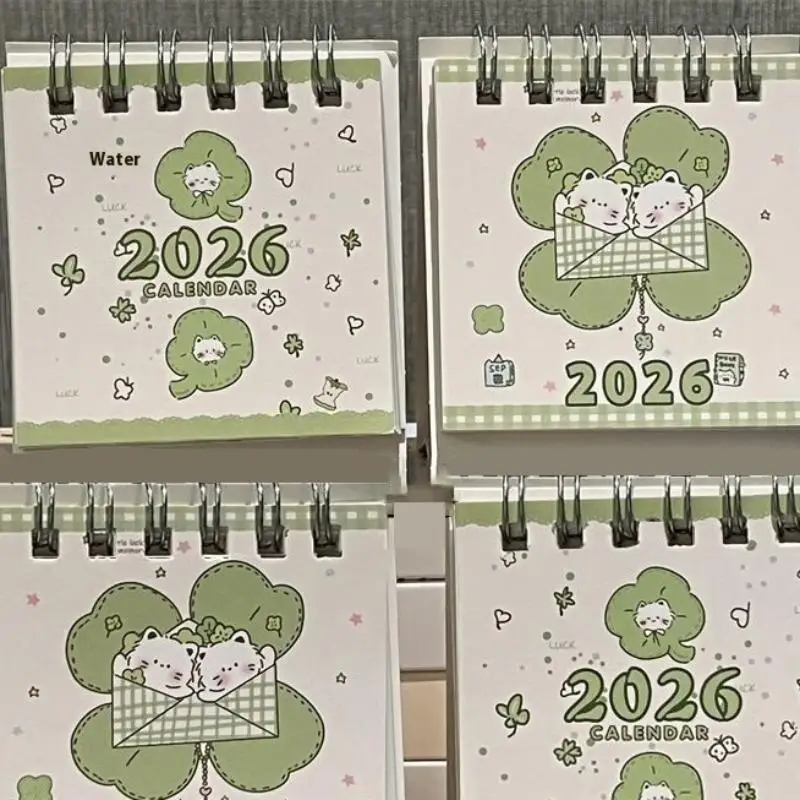 Lucky Cat Themed 2026 Mini Desktop Calendar Ins Style Decoration For Students Office Desk Organizer Cute Schedule Planner