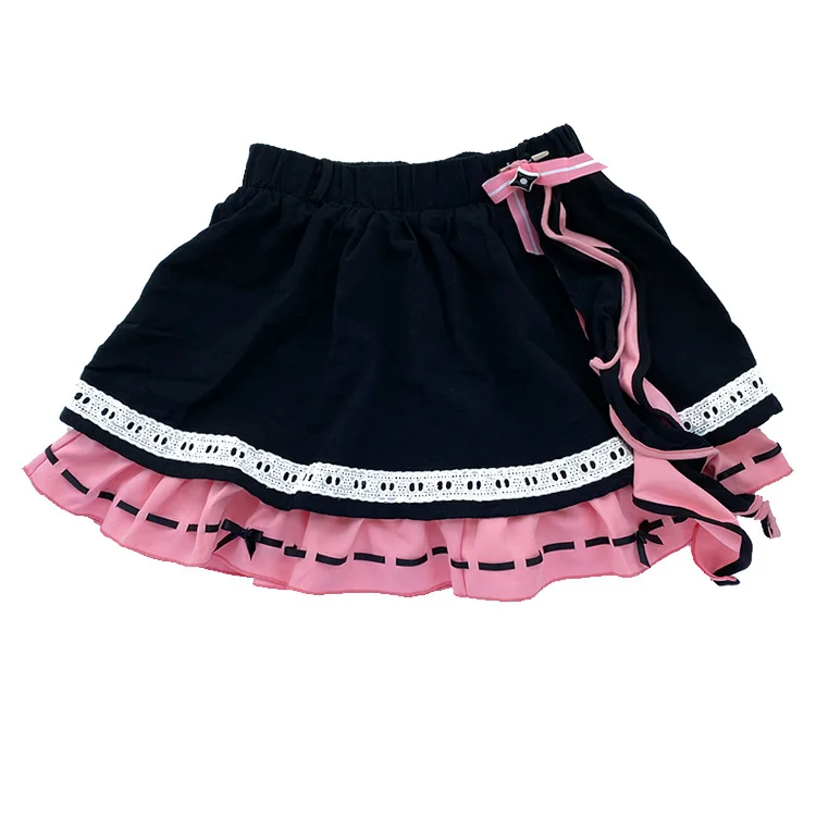 Falda acampanada con volantes japoneses para mujer, tutú de cintura alta, cintura elástica, Lolita, estilo Preppy dulce, Faldas de pastel negro