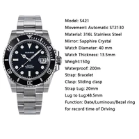 Sugess Watch of Men Diver 2130 Automatic Mechanical Wristwatch Date Sapphire Crystal Luminous Ceramic Bezel Waterproof 200M S421 photo 6