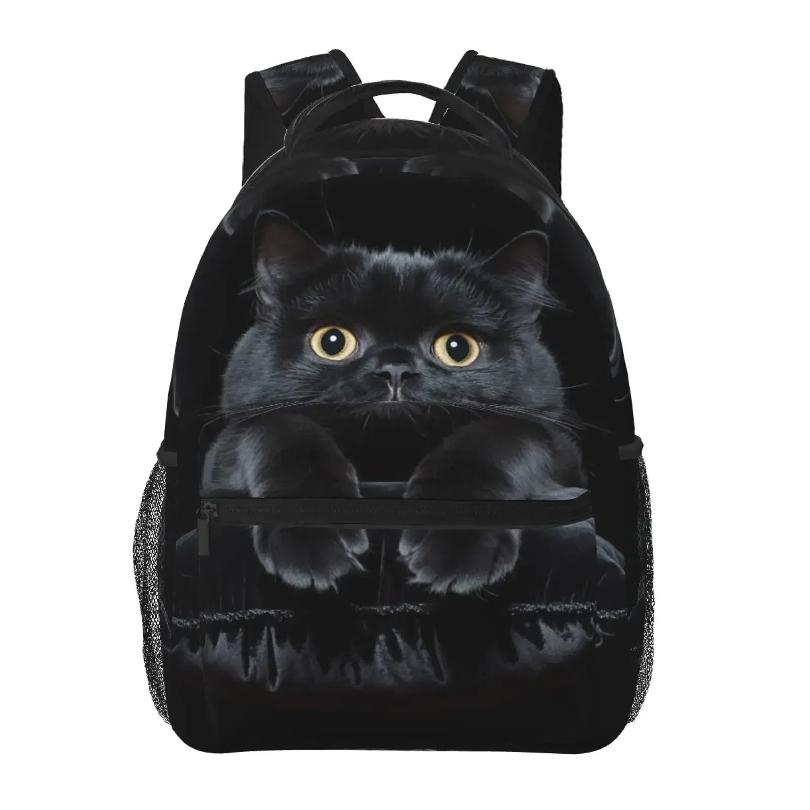 Custom 1pc Stylish Black Cat Print Backpack Foldable, MultiLayer Design With Adjustable Straps For , Travel & Outdoor Adventures