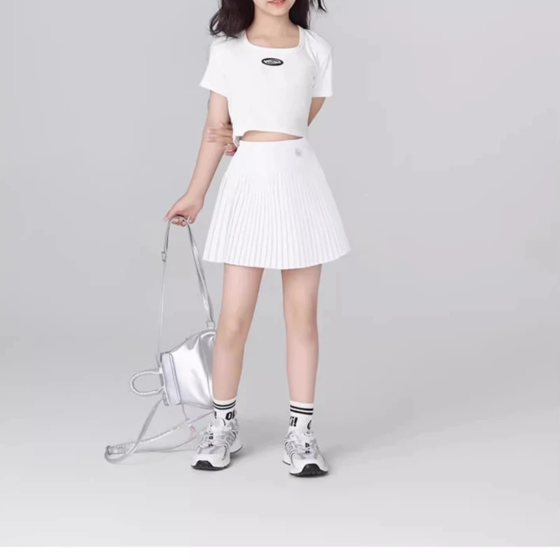 Girls Quick-Dry Sport Skirt Cooling Badminton Yoga Skirt Breathable Tennis Skirts Summer Pleated Dance Kids School PE Skort