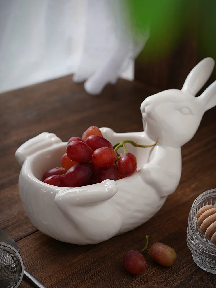 Cute Rabbit Cute Stereoscopic Rabbit Ceramic Bowl Fruit Snack Bowl Table Decoration Bowl Creative Candy Nut Bowl