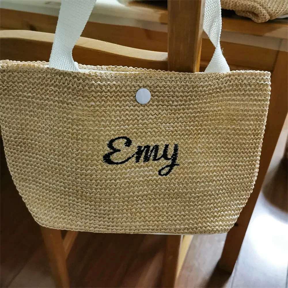 

New Custom Name Women's Vacation Straw Woven Bag Personalized Retro Straw Tote Bag Girls Seaside Vacation Handbag with Names