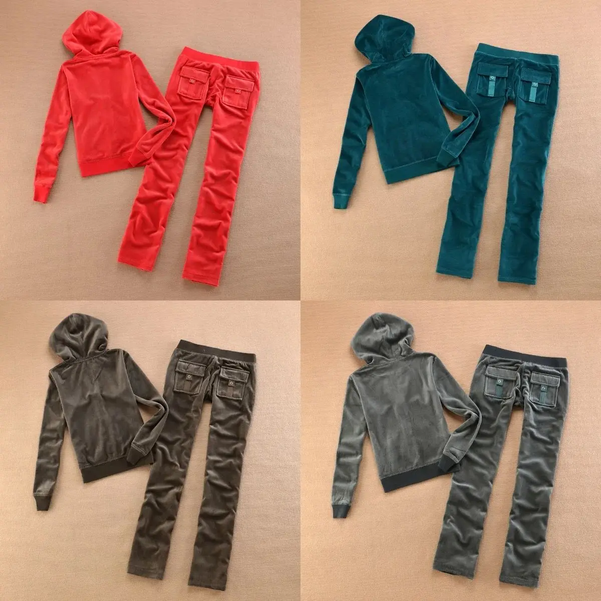 Velvet Tracksuit Solid Colour Winter Set, Hooded Sweatshirt & Trousers 2 Piece, Thickened for Outdoor Gym Women's Sports Suit