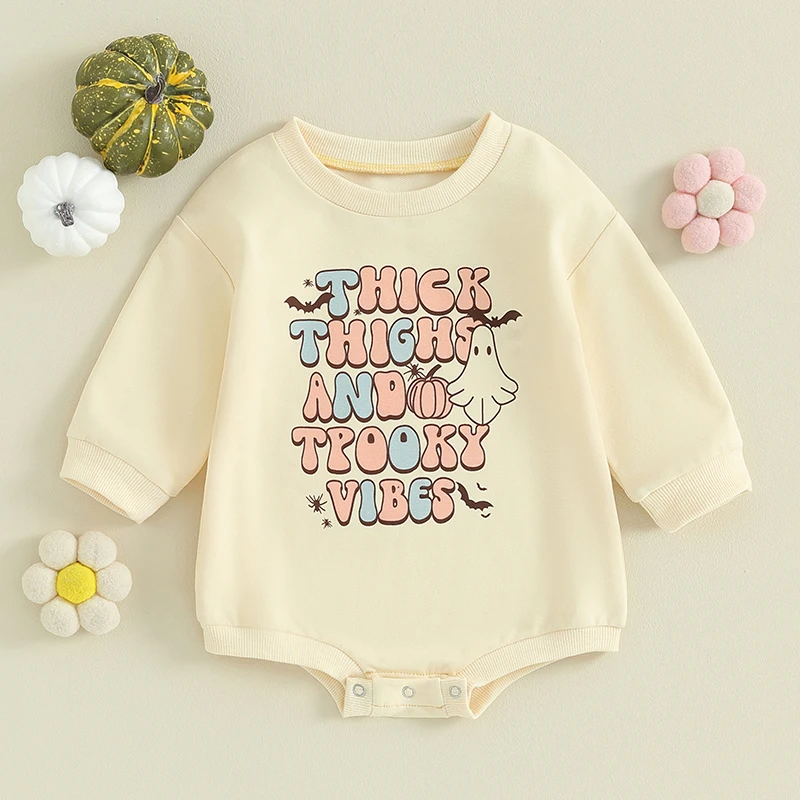 

BeQeuewll Baby Boys Girls Halloween Sweatshirt Romper Cartoon Letter Print Long Sleeve Bodysuit Newborn Clothes For Fall