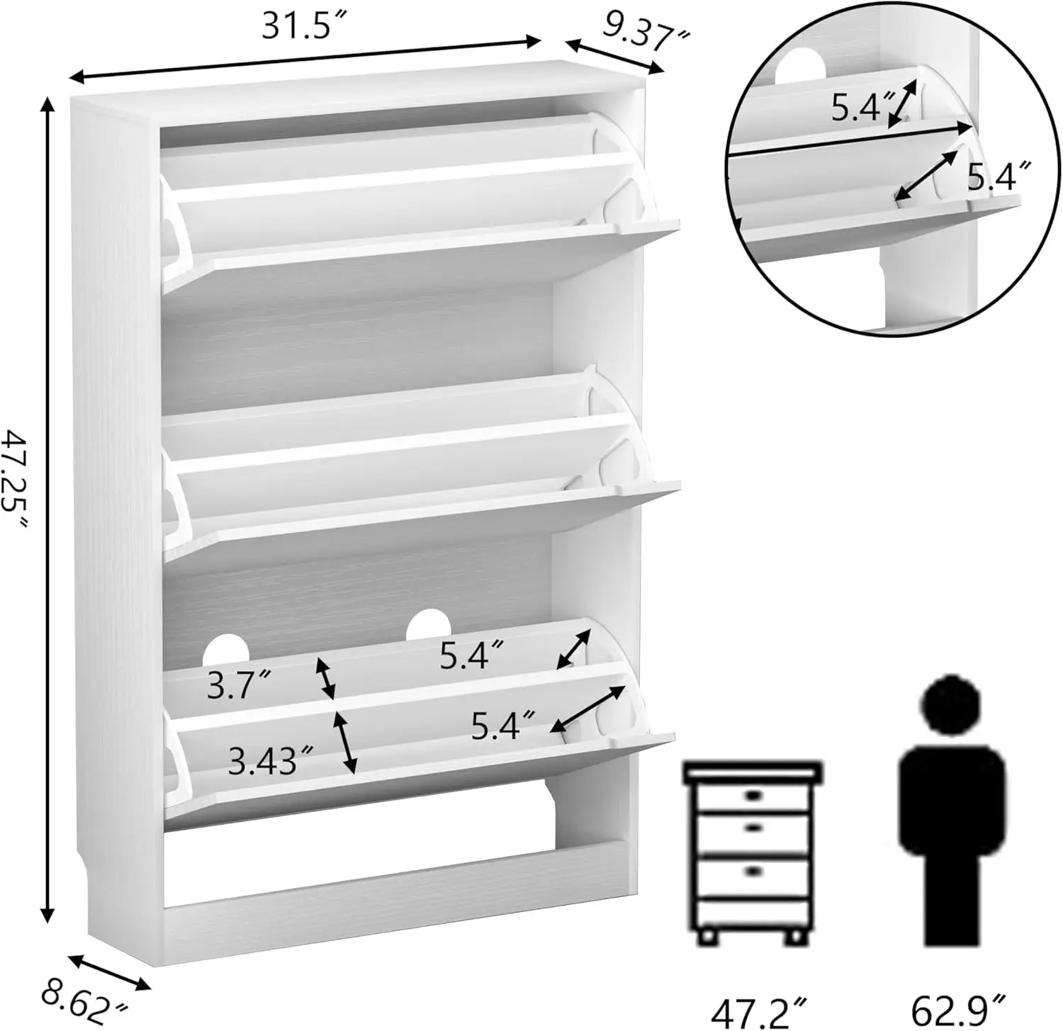 

Shoe Cabinet Storage for Entryway, with 3 Flip Drawers, Slim Space, 3 Tier White Freestanding