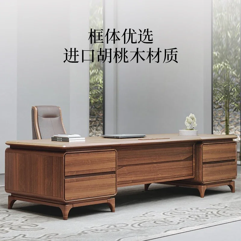 Ban Tai Solid Wood Walnut General Manager's Office High end President Desk and Chair Combination Chairman