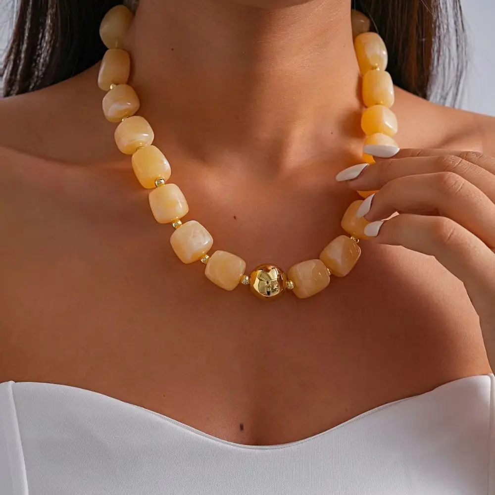 Resin Acrylic Resin Beaded Chokers Multi Color Smudge Effect Beaded Necklace Irregular Shape Lightweight Vintage Choker