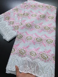 African Swiss In Switzerland Lace Fabric Embroidery Nigerian Cotton Lace Fabric with Rhinestones For Women Dresses, 2.5yards4182