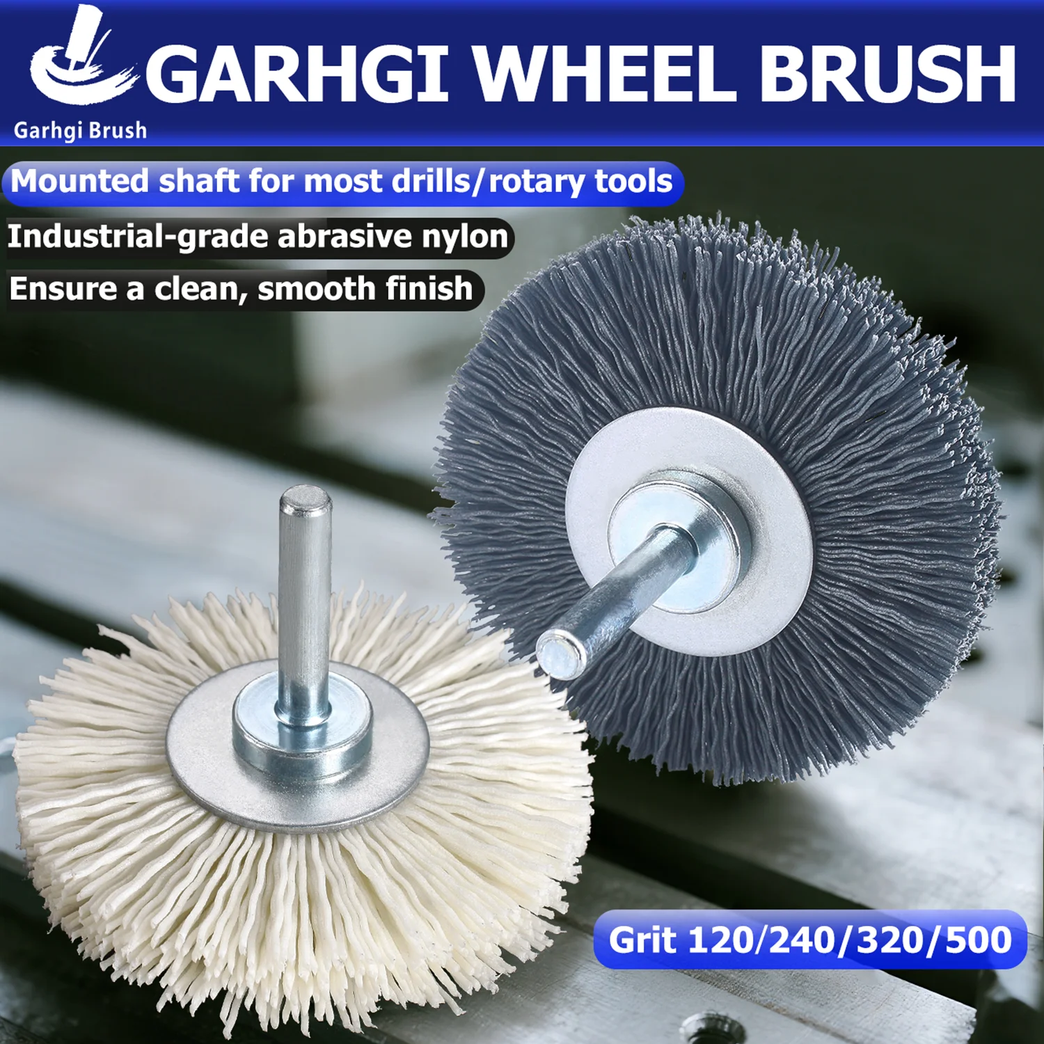 320Grit Nylon Wire Wheel Brush Polishing Paint Strip Scale Rust Cleaning Softer Metals Aluminum Drill CNC Machine Tool Accessory