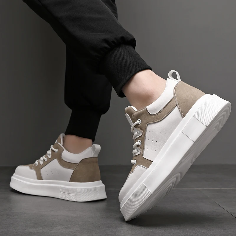 Cow Leather Elevator Shoes for Men Height Increase 3/6/8cm Breathable Lift Sneakers Hidden Heels Taller Thick-soled Casual Shoes