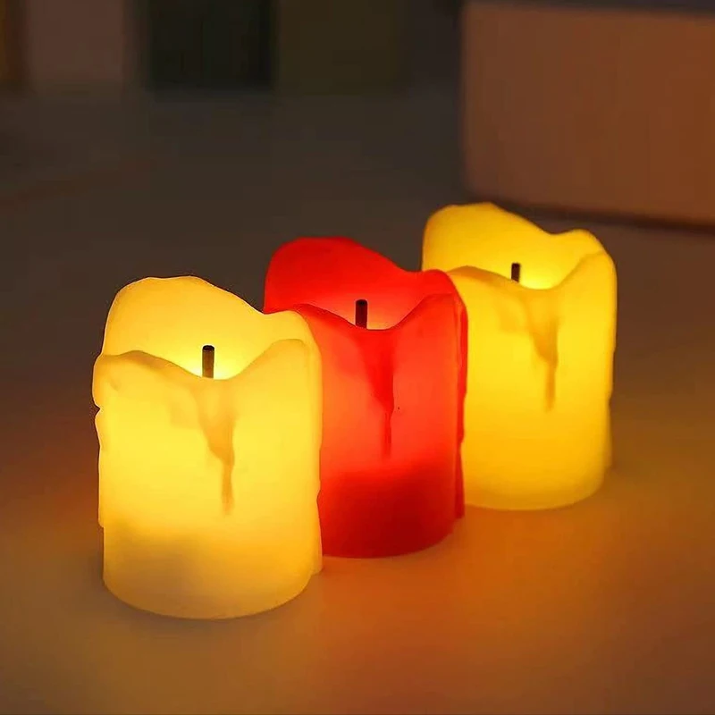 Velas LED de mecha negra, miniluces de té sin llama alimentadas por batería, goteo para fiesta de Navidad y boda, vela falsa, luz decorativa para el hogar