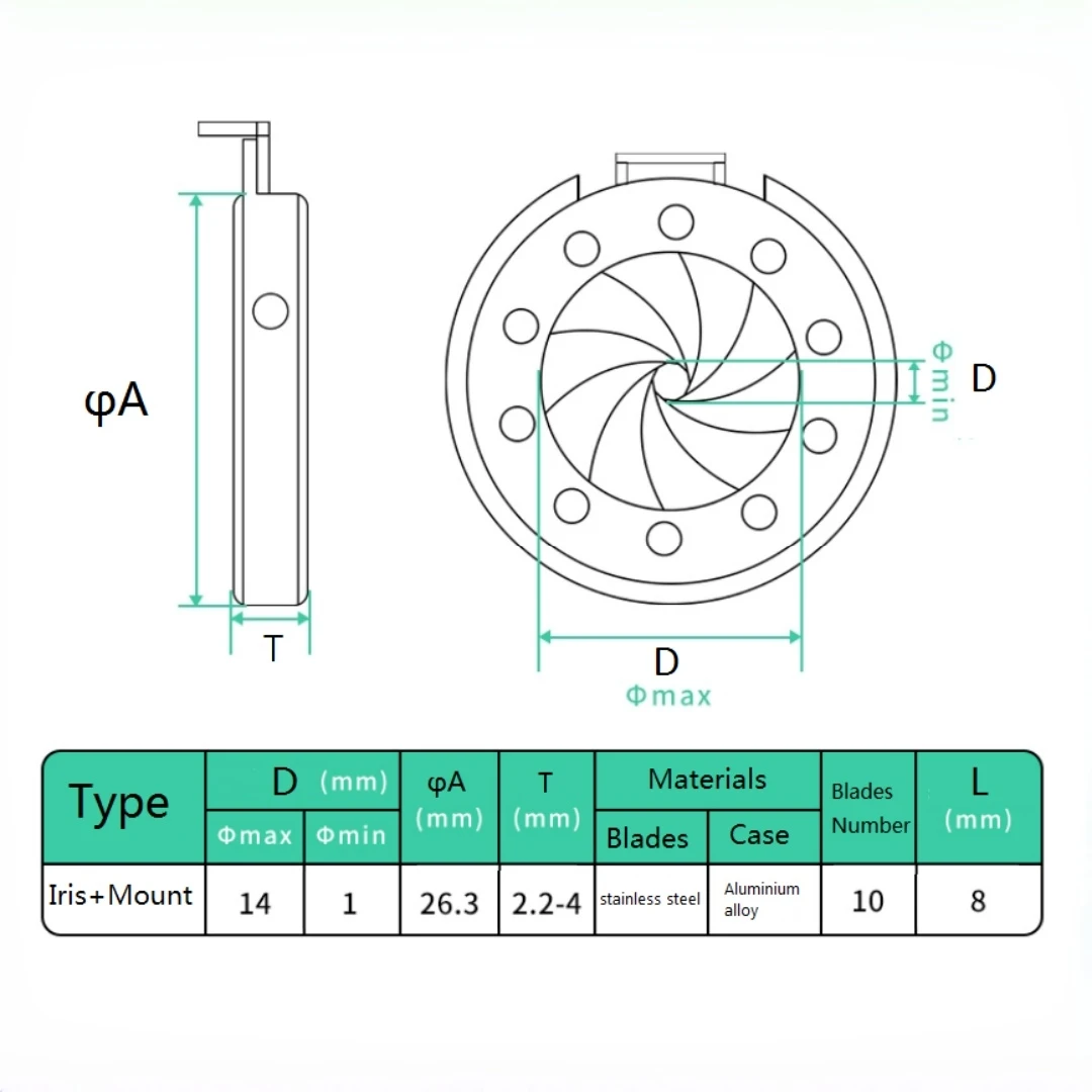 Mechanical Diaphragm 1-14mm Continuously Variable Iris Integrated Aperture Stop Flare Stop for Microscope Camera Laser Module