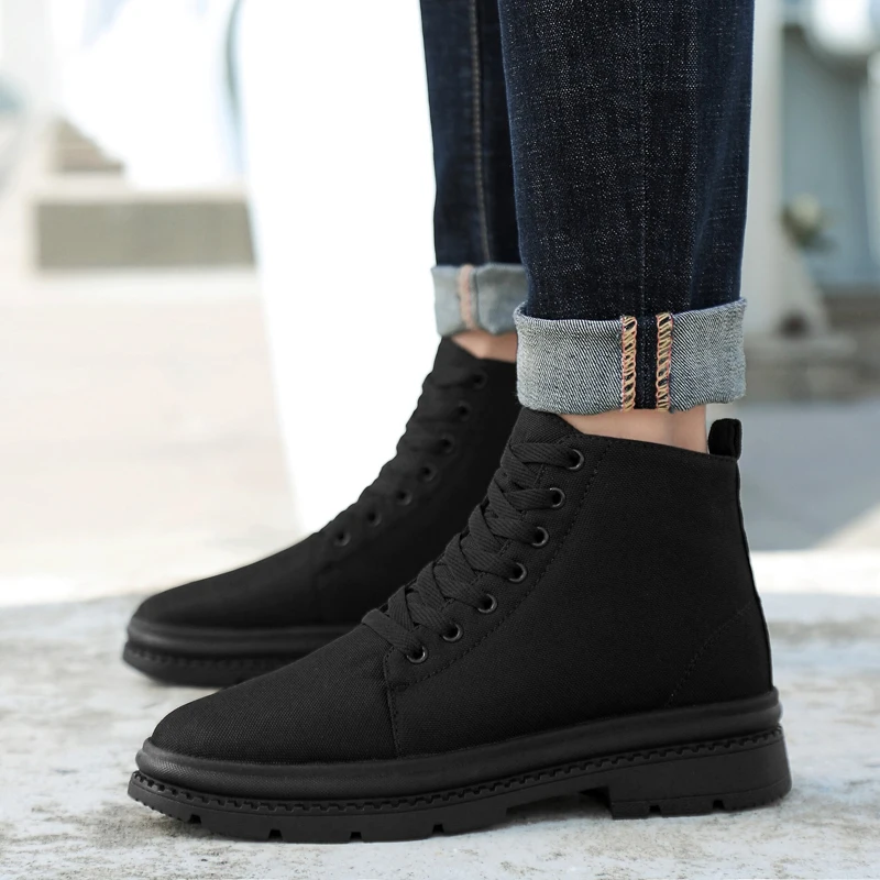 

Осенне-зимние модные мужские туфли с высоким берцем в корейском стиле, повседневные мужские ботинки из хлопка с невидимой стелькой на толстой подошве