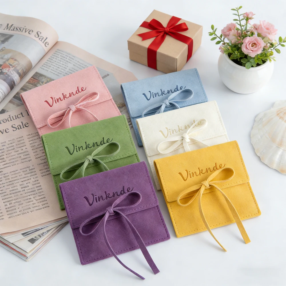 

100Pcs Light Pink Jewelry Gift Bag Personalized Name Microfiber Rings Earrings Bracelet Pendant Separately Storage Display Pouch