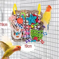 Parrot Bird Toys Foraging Wall Edible Seagrass Woven Climbing net Mat with Colorful Chewing Toys for Parakeet Bird Hanging Cage