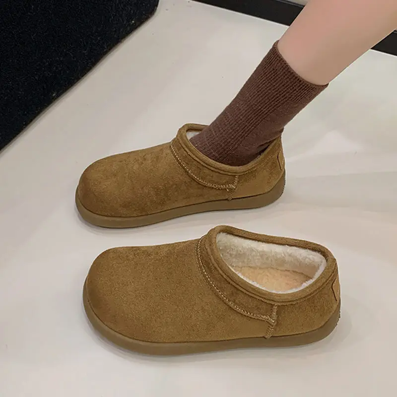 Flat Bread Puffer Snow Boots Women 2026 Winter Warm Fleece Lined Thick Plush Cotton Shoes Slip On