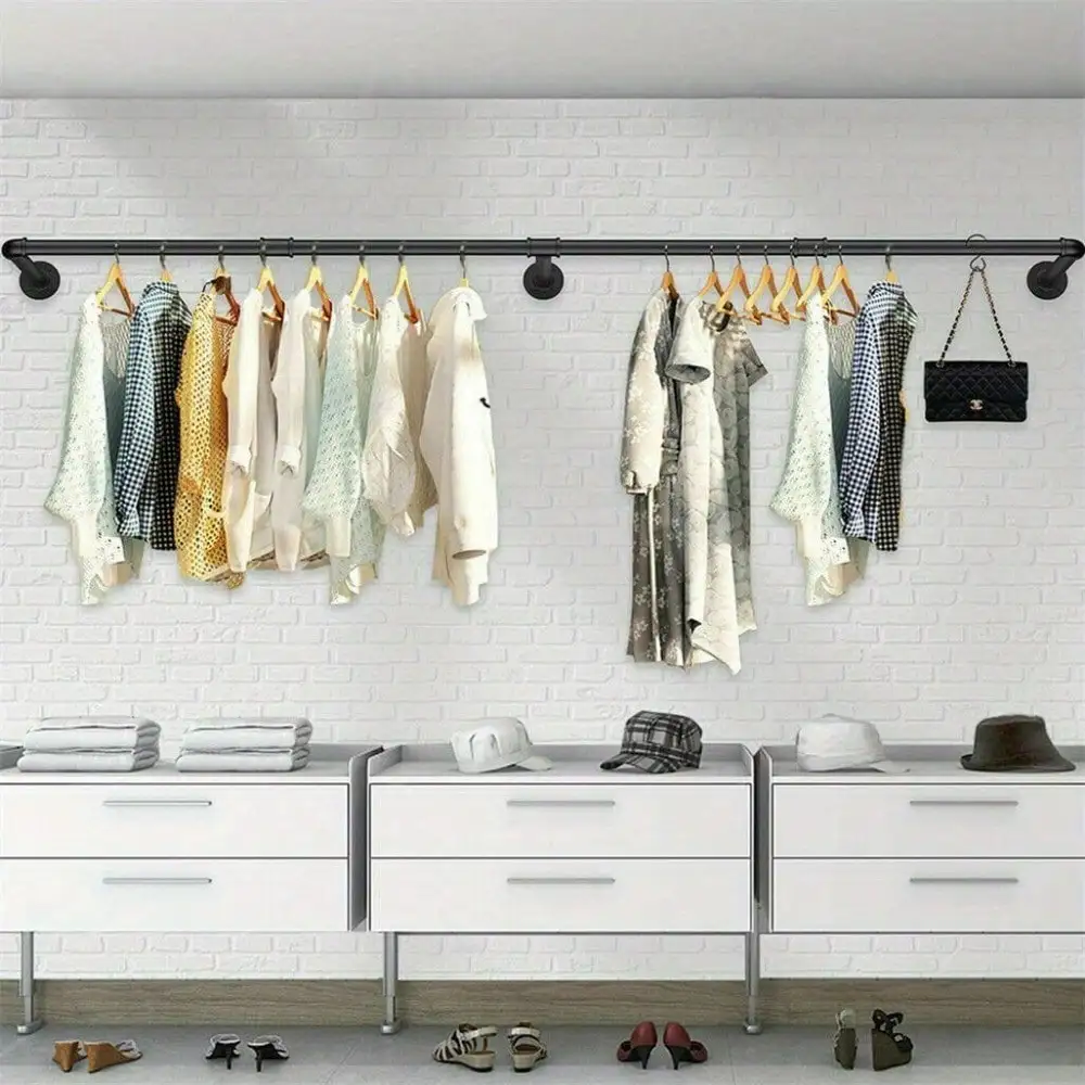 

Extra Long Pipe Clothes Rack Wall Mount Garment Closet Storage Rack Hanging Rail