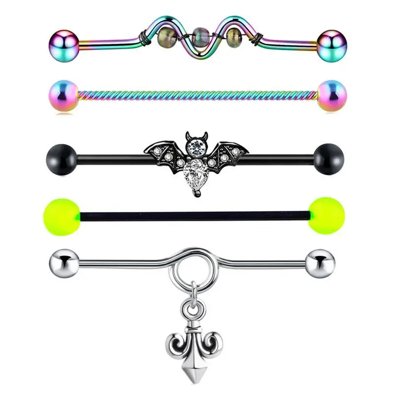 5PCS/Set Stainless Steel Flower Heart Snake Chain Industrial Piercing for Women Men Earrings Tragus Cartilage Piercing Jewelry