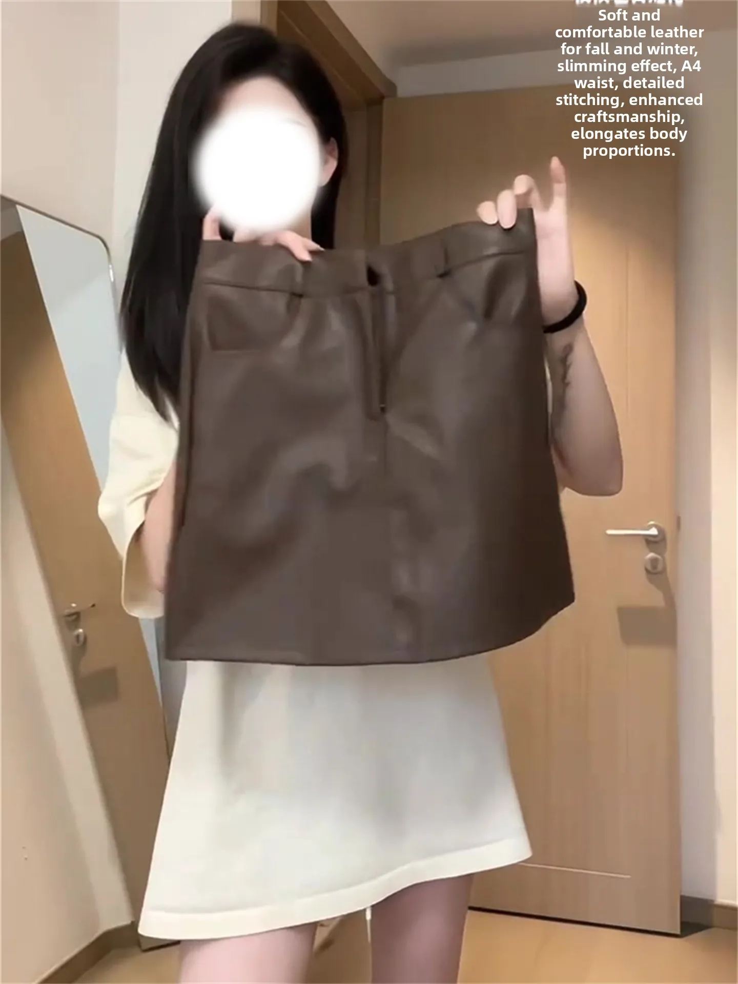 

Sexy A-Line Skirt High Waist PU Leather Women's Spring Outerwear Matching plus Size f-length Skirt Casual Zipper Sle
