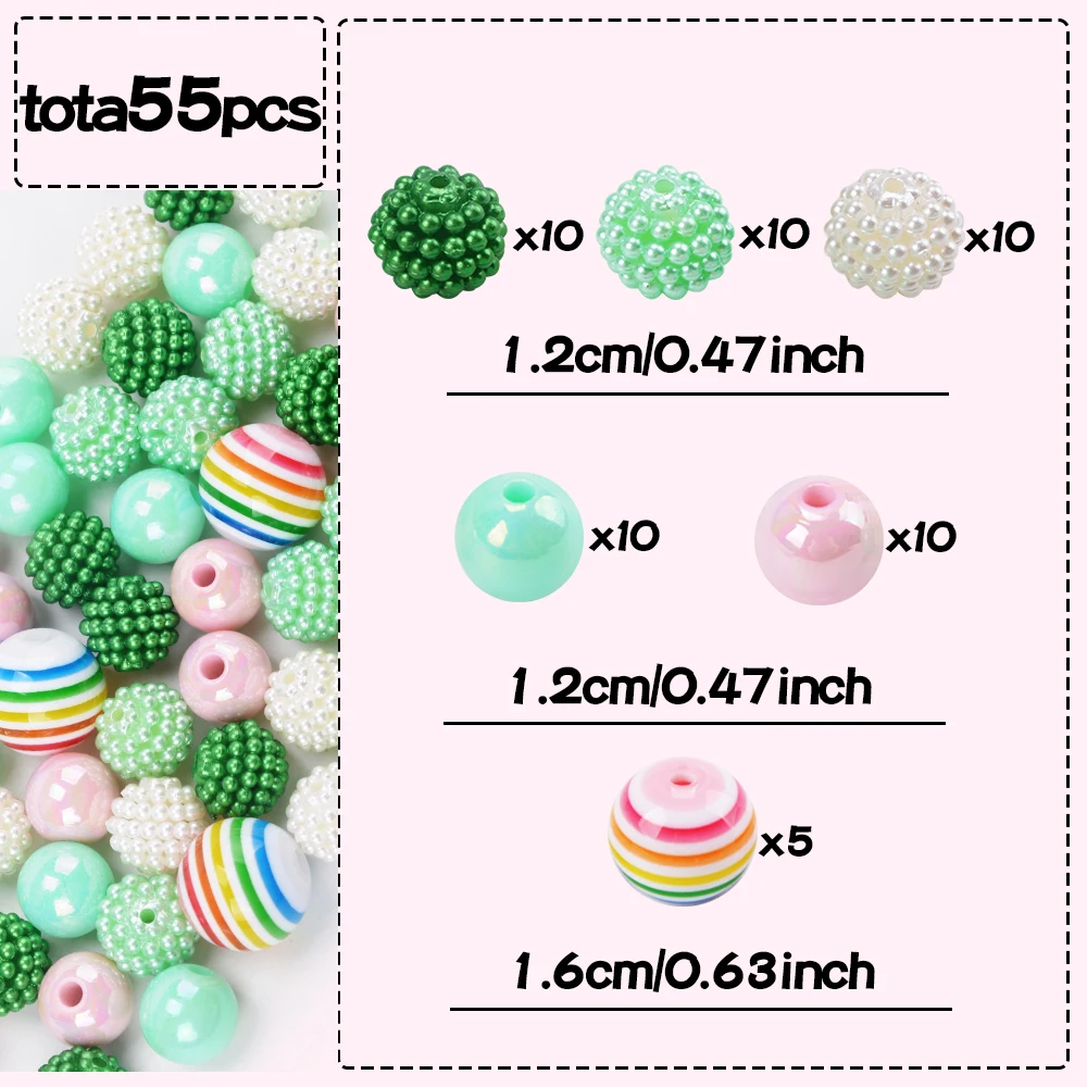 LOFCA Bayberry shape loose Acrylic beads Multi-colored round beads for necklace DIY Pen necklace Acrylic striped beads