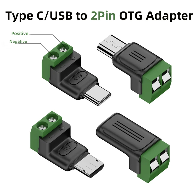 DC 5V OTG Male Female Adapter Type C to 2 Pin Power Plug Adapter Quick Connector Micro USB Converter for Phone Laptop Computer