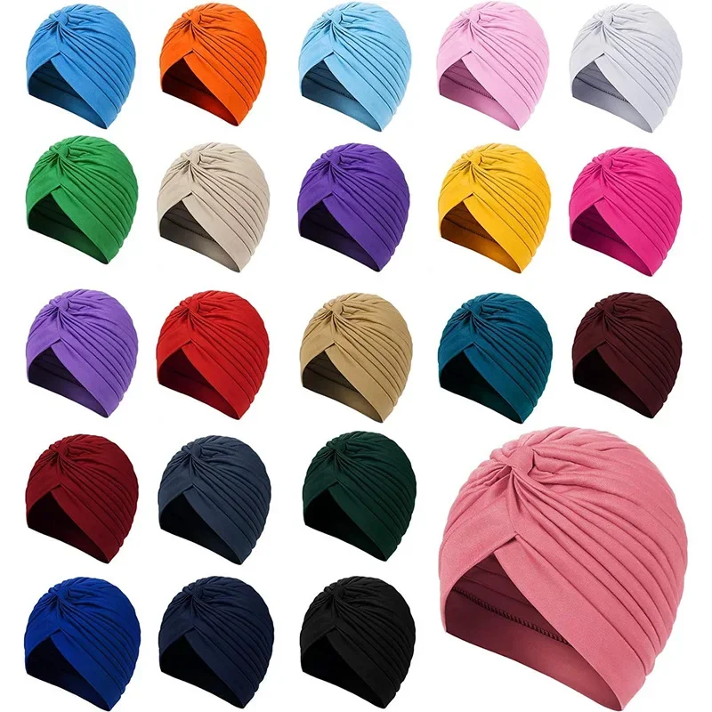 Women Stretchy Knot Turban Muslim Hat islamic inner Hijab Caps Head Scarf Bonnet Hair Elastic Headband Turban