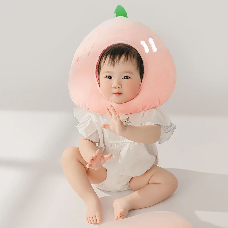 Baby Photography Outfit Pink Peach Hat Jumpsuit Cute Peach Drinks Doll Props 3-18M Baby Girl Sweet Theme Set Studio Accessories