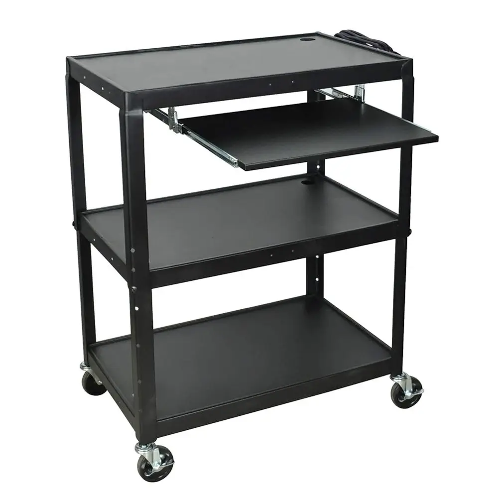 

AVJ42XLKB Extra-Large Steel AV Cart with Adjustable-Height, Pullout Keyboard Tray, 3 Shelves, 24" to 42" Height, Black
