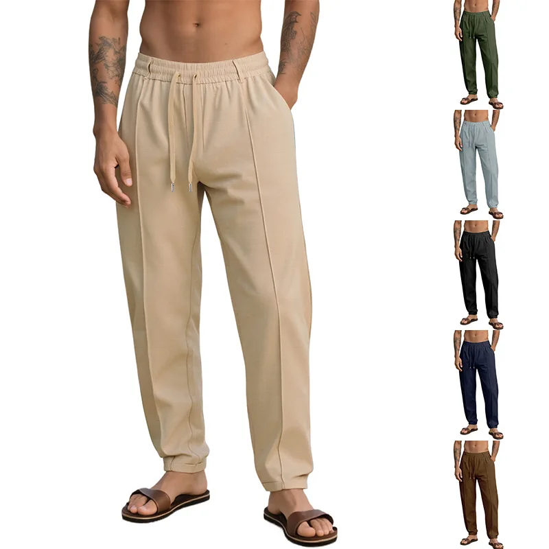 Spring Summer All-match Long Trousers, Men Loose Woven Solid Casual Suit Pants Breathable Sports Sweatpants Daily Leisure Wear