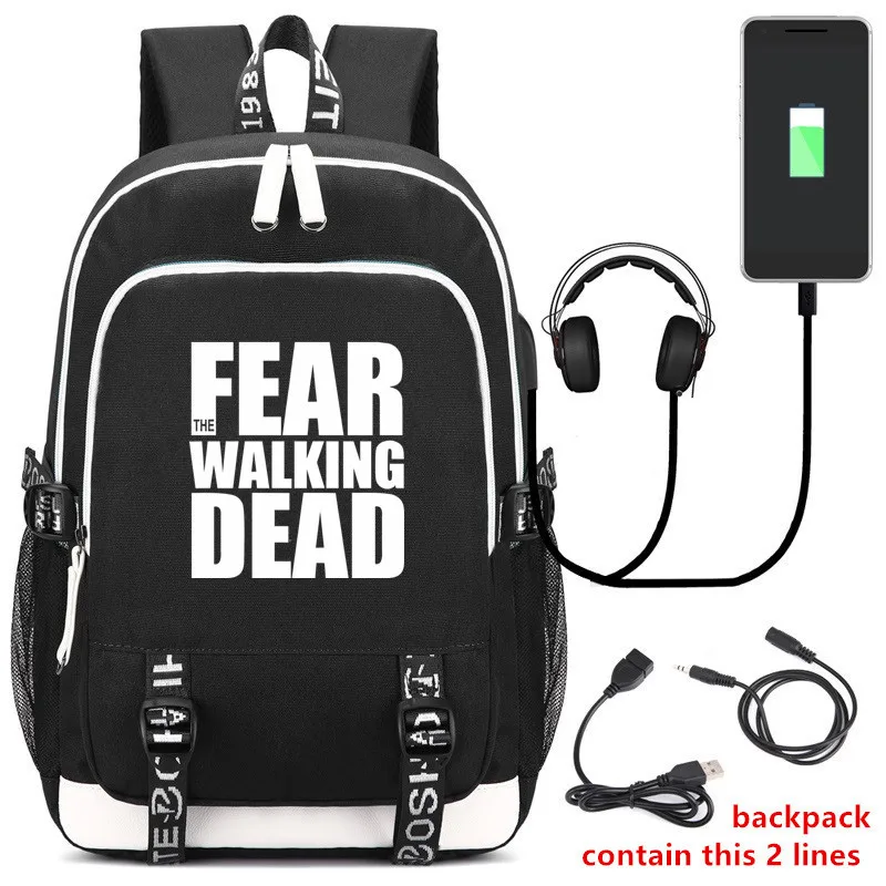 The Walking Dead Death-mochila con puerto USB para estudiantes, bolsa para ordenador portátil, interfaz para auriculares