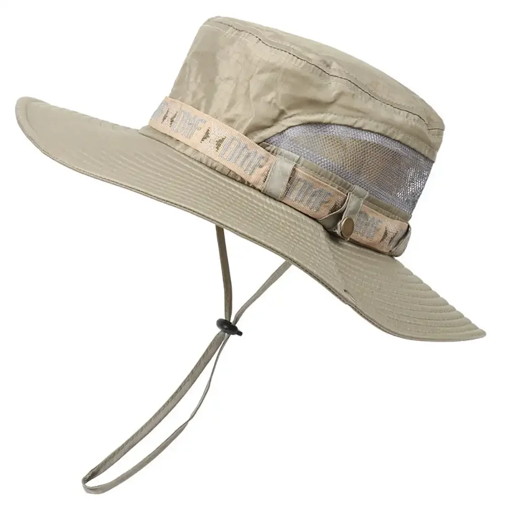 Summer Men Bucket Hat Outdoor UV Protection Wide Brim Panama Safari Hunting Hiking Hat Mesh Fisherman Hat Beach Sunscreen Cap