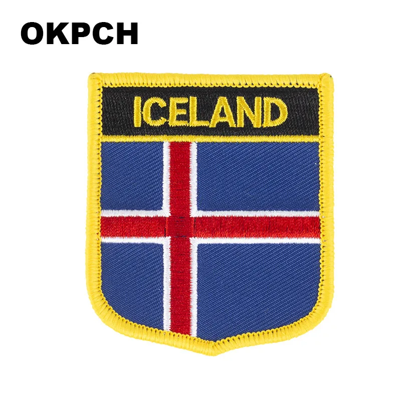 iceland Flag Shield Shape Iron on Embroidery Patches Saw on Transfer Patches Sewing Applications for Clothes Back Pac