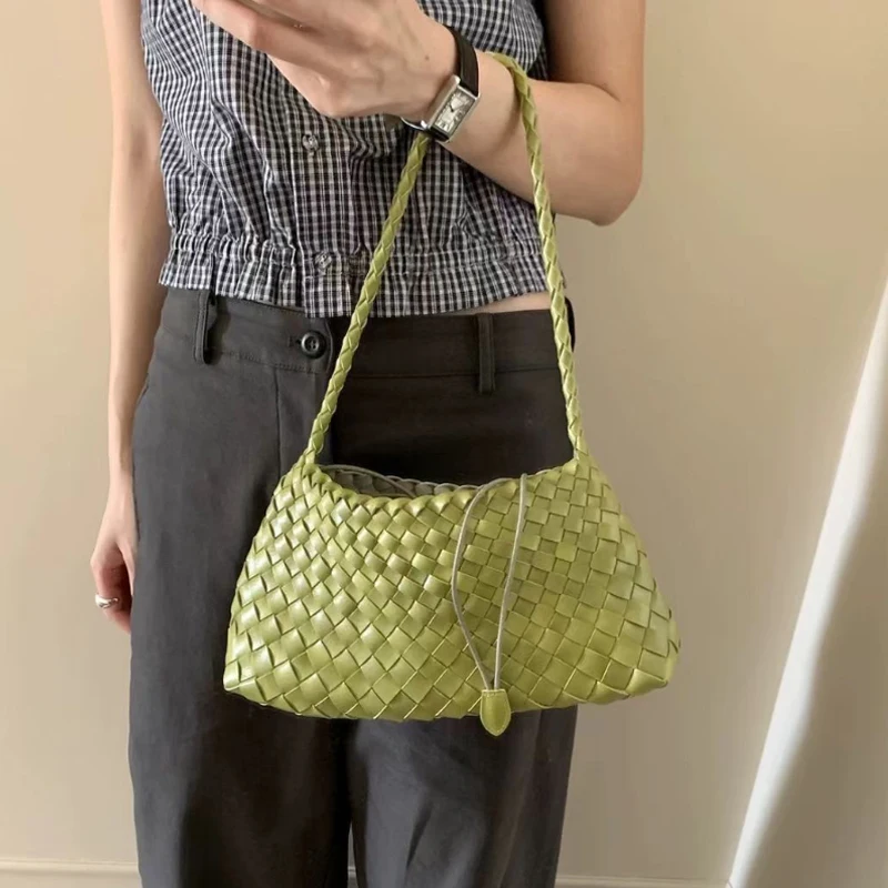 

Women's New Handbag Korean Simple Leather Hand Woven Gentle Elegant Shoulder Bag French Luxury Brand High-quality Tote Bag