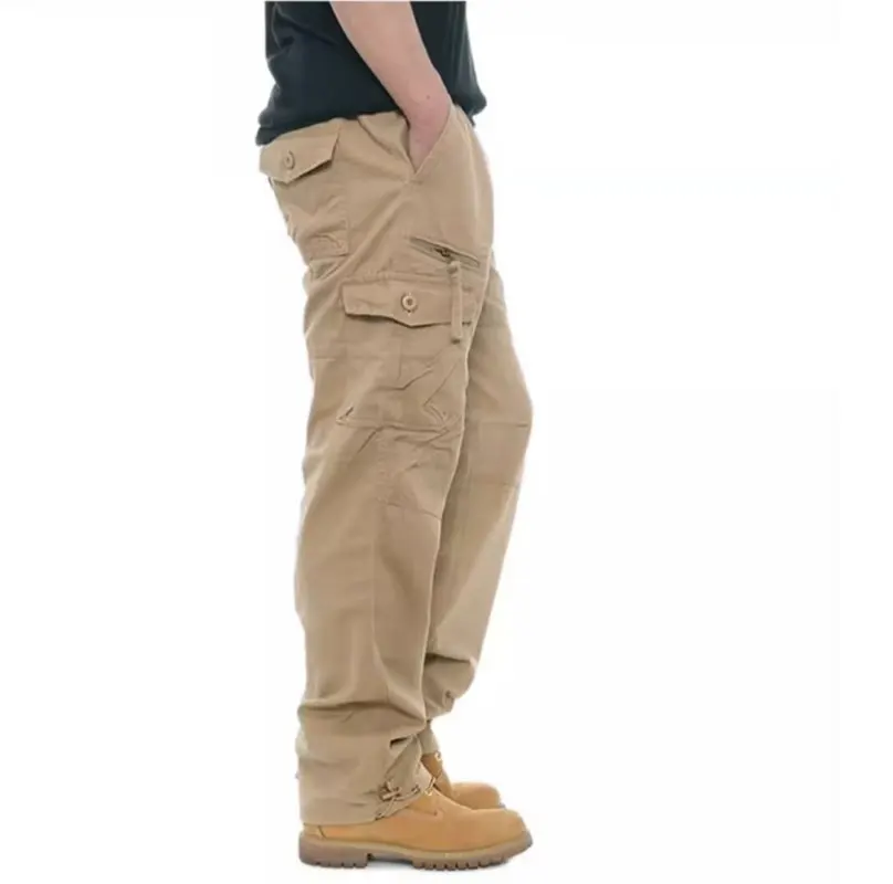 Frühling und Herbst Outdoor-Sport Freizeit Multi-Pocket-Hose Herren einfarbig gerades Bein lose große Hose