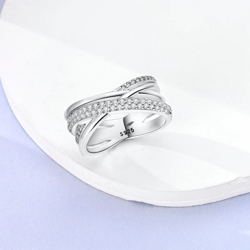 925 Sterling Silver Sparkling Dense Inlaid Multi Ring Cross Width Rings For Women Girls Birthday Anniversary Jewelry Gifts