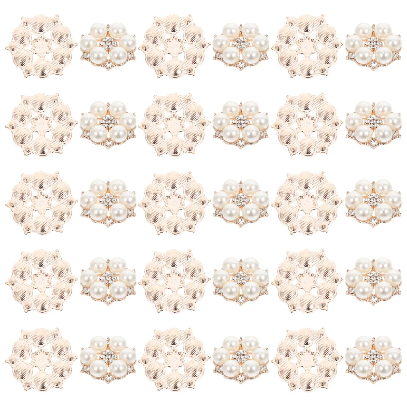 30개 DIY 진주 꽃 단추 장식 공예품 의류 가방 머리 장식 브로치 라인석 합금 장식품