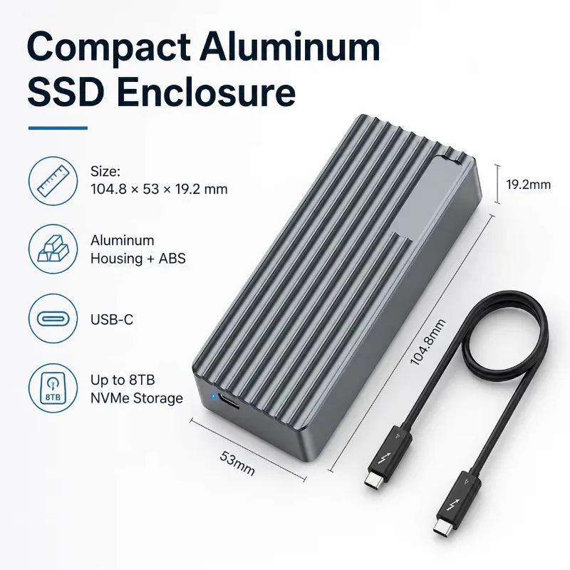 TBT3/USB4 M.2 NVMe SSD Enclosure 40Gbps PCIe Gen4 8TB External Storage for 2230/2242/2260/2280 SSD view 5