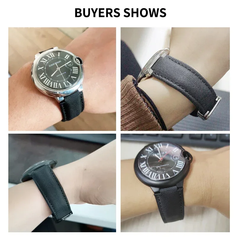 For Cartier Ballon Bleu Canvas Watch Strap Folding Buckle Convex Interface Waterproof Unisex Design 8x16 11x18 12x20 Lightweight