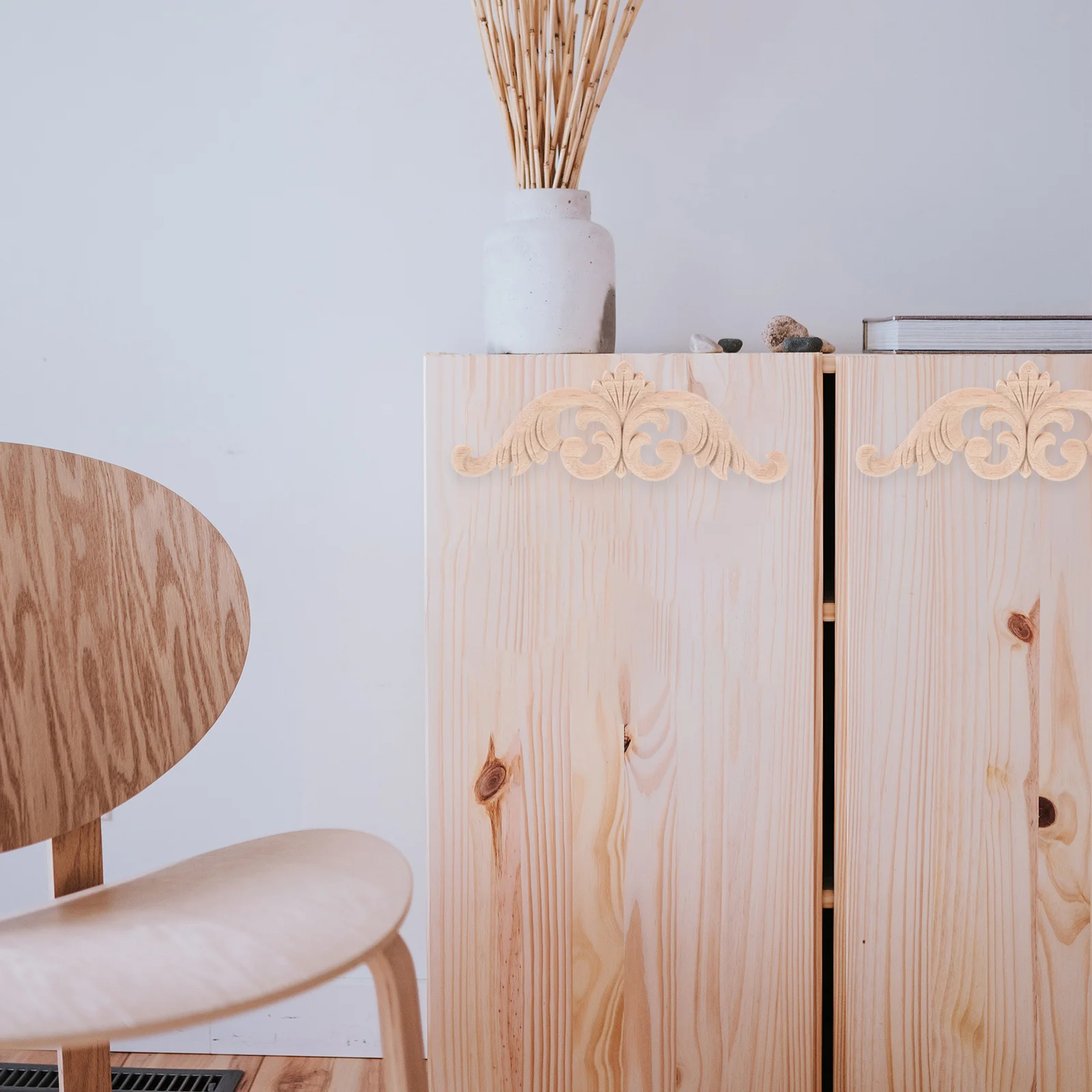 

4Pcs Solid Wood Inlay Panels Carved Wooden Appliques for Furniture Cabinet Door Bed Frame Decoration DIY Unpainted Decorative