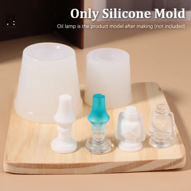 Mini Mold 1:12 Miniature Dollhouse Oil Lamp Candle Holder Silicone Mold DIY Drop UV Glue Flip Mold for Doll House Accessories