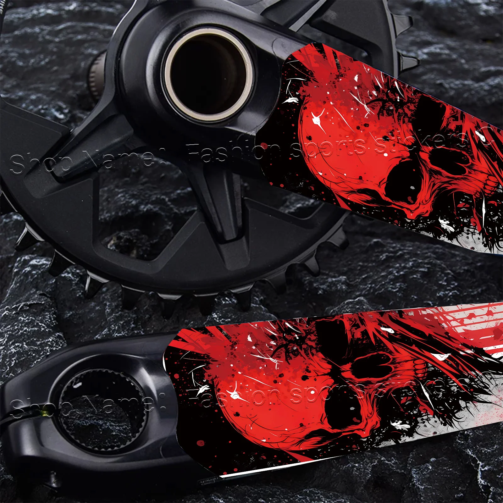 1 Pair Red Black Splatter Skull Bike Crank Arm Stickers, Waterproof Scratch Resistant MTB Road Bike Crank Protective Decals
