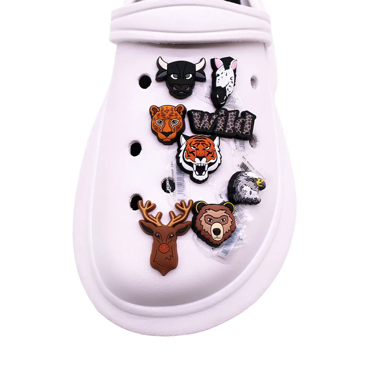 1 stücke Original Tiere Porträts PVC Schuh Charms Zubehör Tiger Bär Stier Hirsch Zebra Adler Hai Formen verstopft Stifte Dekorationen