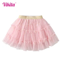 VIKITA Girls Pink Skirts Kids Mesh Tulle Princess Birthday Party Performance Casual Daily Cute Fashion Shiny Ballet Mini Skirts